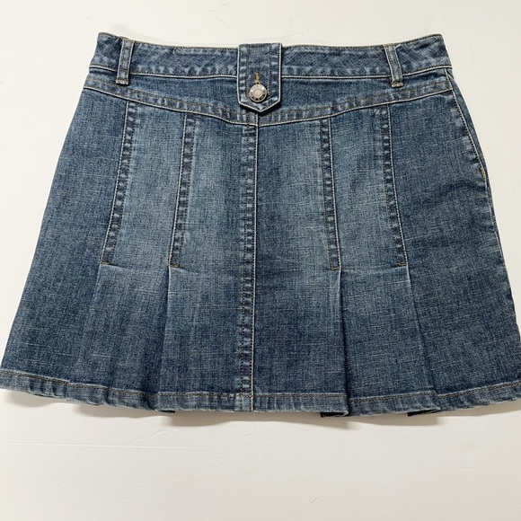 Mexx Womens 90s Y2K Red Zipper Detailed Dark Wash Denim Pleated Mini Skirt - Picture 5 of 10